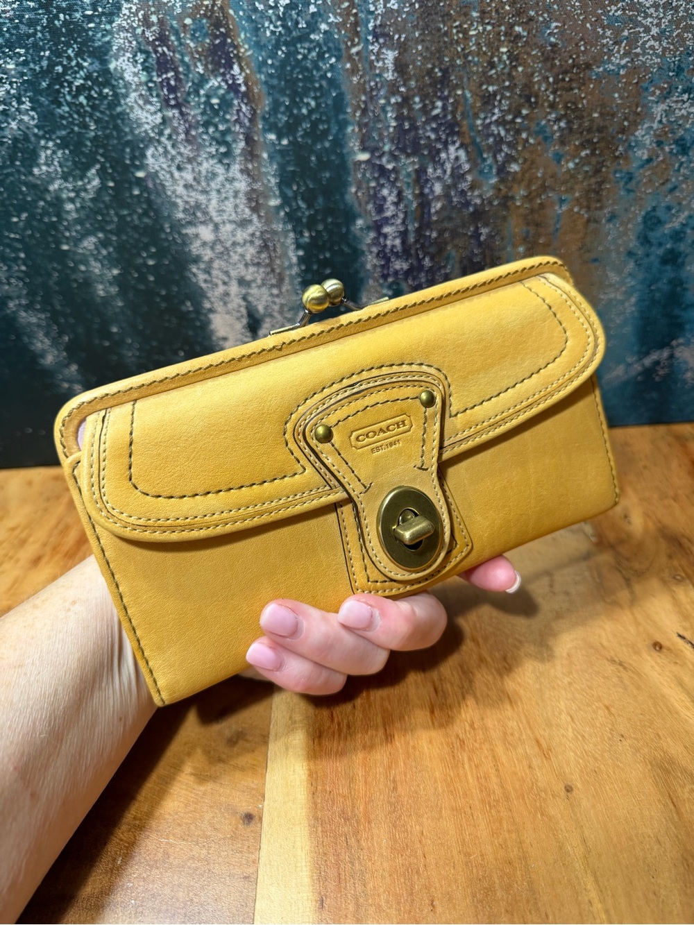 Coach Vintage Y2K 2006 Rare Legacy Yellow Leather Turnlock Kisslock Wallet